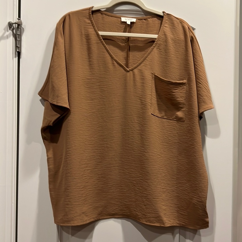 la miel Couldn’t Be Better V Neck Top Size L in Taupe